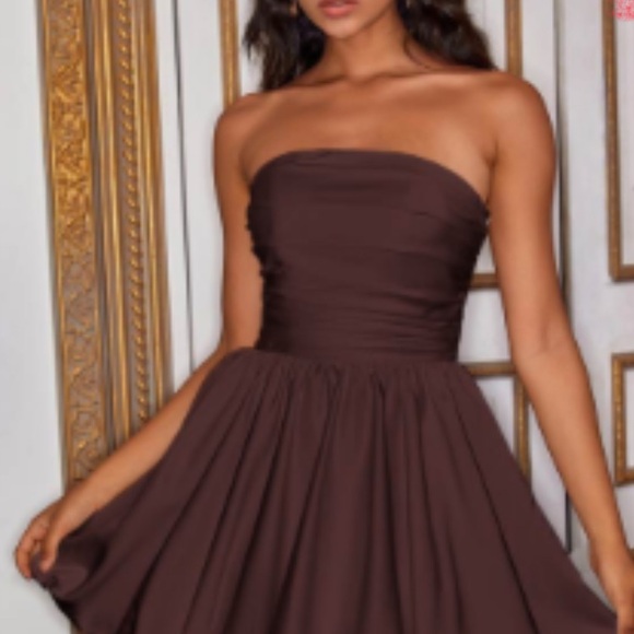Brown Stacees A-Line strapless pleated ruche dress NWT Homecoming dress - Picture 4 of 11